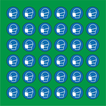 PACCO DA 6 KIT DI 6 ADESIVI ROTONDI - OBBLIGO USO MASCHERINA - Pittogramma ISO 7010 Con Stampa Diretta U.V.