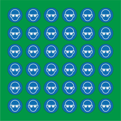 PACCO DA 6 KIT DI 6 ADESIVI ROTONDI - OBBLIGO USO OCCHIALI - Pittogramma ISO 7010 Con Stampa Diretta U.V.