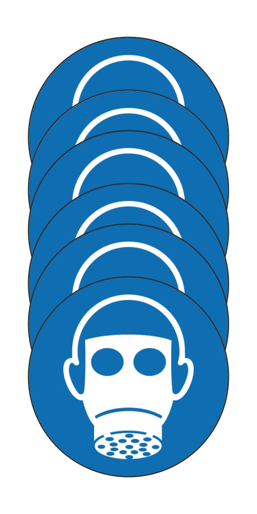 GLOBAL KIT DI 6 ADESIVI ROTONDI - OBBLIGO USO RESPIRATORE - Pittogramma ISO 7010 Con Stampa Diretta U.V. (IDEALE ANCHE PER ESTERNO)