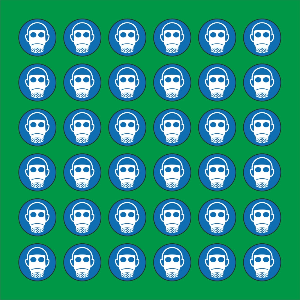 PACCO DA 6 KIT DI 6 ADESIVI ROTONDI - OBBLIGO USO RESPIRATORE - Pittogramma ISO 7010 Con Stampa Diretta U.V.