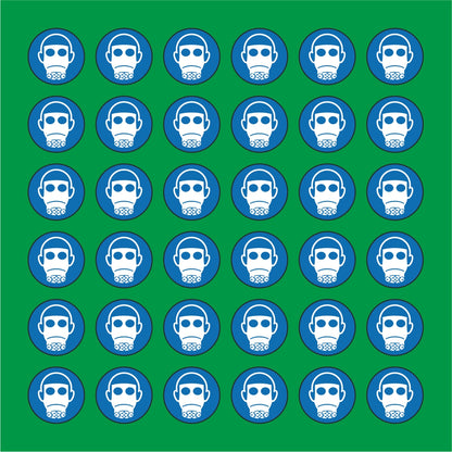 PACCO DA 6 KIT DI 6 ADESIVI ROTONDI - OBBLIGO USO RESPIRATORE - Pittogramma ISO 7010 Con Stampa Diretta U.V.