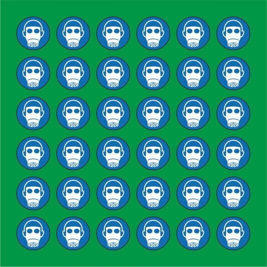 PACCO DA 6 KIT DI 6 ADESIVI ROTONDI - OBBLIGO USO RESPIRATORE - Pittogramma ISO 7010 Con Stampa Diretta U.V.