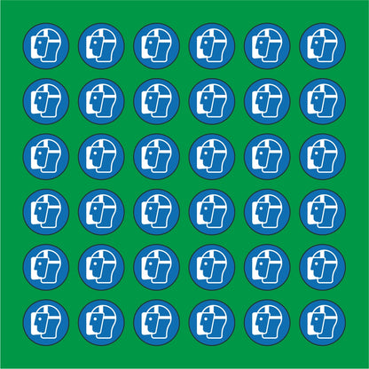 PACCO DA 6 KIT DI 6 ADESIVI ROTONDI - OBBLIGO USO SCHERMO - Pittogramma ISO 7010 Con Stampa Diretta U.V.