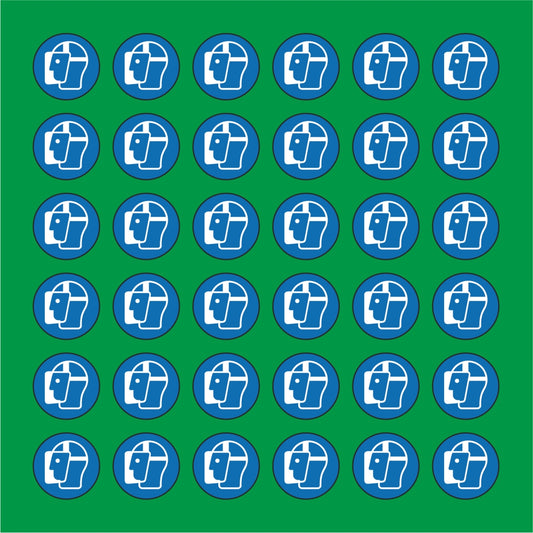 PACCO DA 6 KIT DI 6 ADESIVI ROTONDI - OBBLIGO USO SCHERMO - Pittogramma ISO 7010 Con Stampa Diretta U.V.