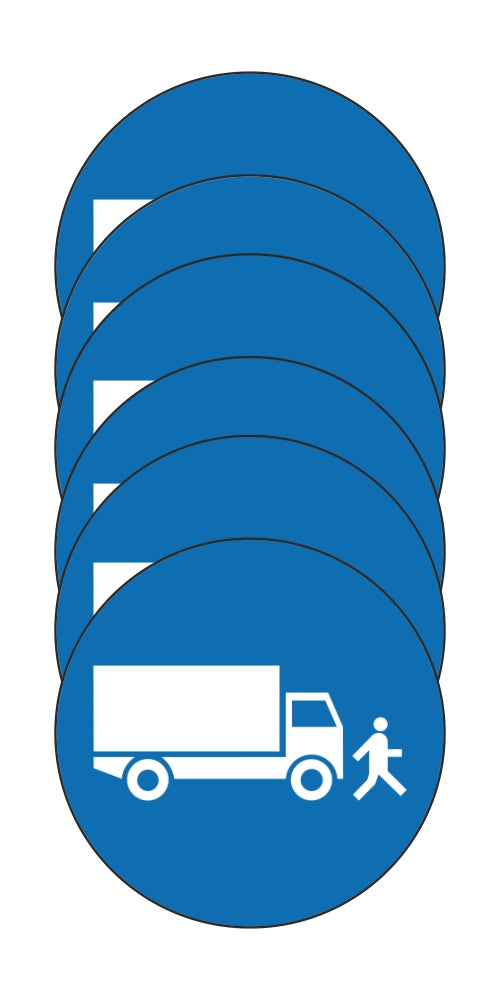GLOBAL KIT DI 6 ADESIVI ROTONDI - OBBLIGO VEICOLI A PASSO D'UOMO - Pittogramma ISO 7010 Con Stampa Diretta U.V. (IDEALE ANCHE PER ESTERNO)