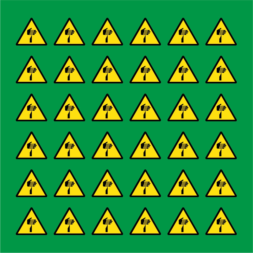 PACCO DA 6 KIT DI 6 ADESIVI TRIANGOLARI - PERICOLO OGGETTO AFFILATO - Pittogramma ISO 7010 Con Stampa Diretta U.V.