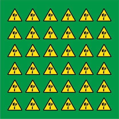 PACCO DA 6 KIT DI 6 ADESIVI TRIANGOLARI - PERICOLO OGGETTO AFFILATO - Pittogramma ISO 7010 Con Stampa Diretta U.V.