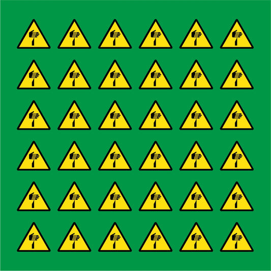 PACCO DA 6 KIT DI 6 ADESIVI TRIANGOLARI - PERICOLO OGGETTO AFFILATO - Pittogramma ISO 7010 Con Stampa Diretta U.V.