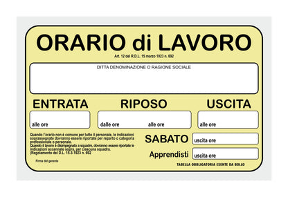 GLOBAL CARTELLO SEGNALETICO - ORARIO DI LAVORO - Adesivo Resistente, Pannello in Forex, Pannello In Alluminio
