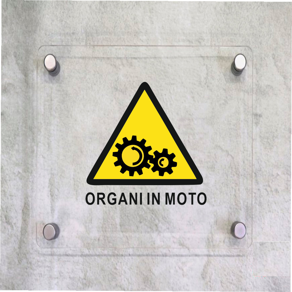 Global Targa Cartello in plexiglass Quadrato - ORGANI IN MOTO - Con Distanziali in acciaio inox, Stampa UV