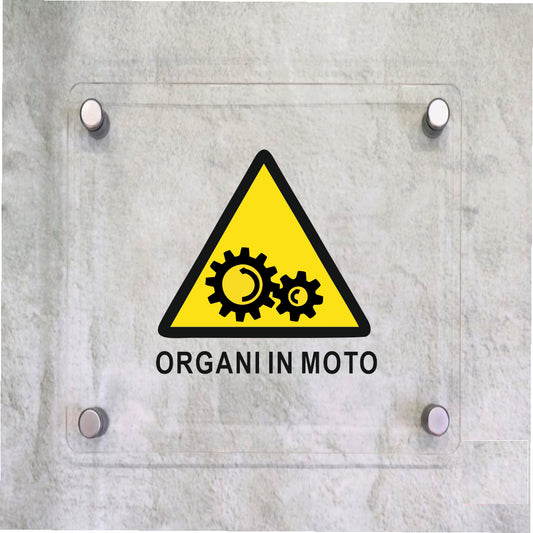 Global Targa Cartello in plexiglass Quadrato - ORGANI IN MOTO - Con Distanziali in acciaio inox, Stampa UV