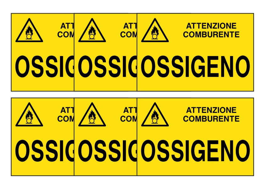 KIT DI 6 ADESIVI RETTANGOLARI - OSSIGENO - Pittogramma ISO 7010 Con Stampa Diretta U.V. (IDEALE ANCHE PER ESTERNO)