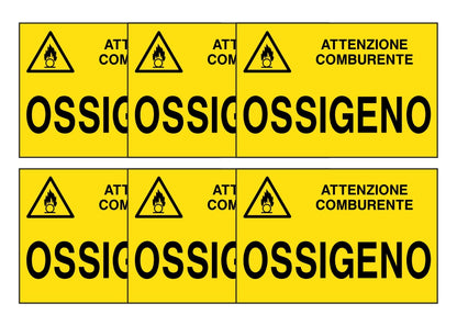 KIT DI 6 ADESIVI RETTANGOLARI - OSSIGENO - Pittogramma ISO 7010 Con Stampa Diretta U.V. (IDEALE ANCHE PER ESTERNO)
