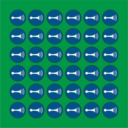 PACCO DA 6 KIT DI 6 ADESIVI ROTONDI - Obbligo di usare una segnalazione acustica - Pittogramma ISO 7010 Con Stampa Diretta U.V.