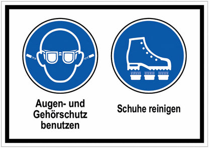 GLOBAL CARTELLO SEGNALETICO - Ohrstöpsel und Augenschutz benutzen-Schuhe reinigen -  Adesivo Extra Resistente, Pannello in Forex, Pannello In Alluminio