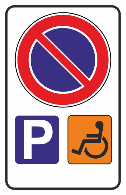 GLOBAL CARTELLO SEGNALETICO - PARCHEGGIO DISABILI DIVIETO DI SOSTA - Adesivo Resistente, Pannello in Forex, Pannello In Alluminio