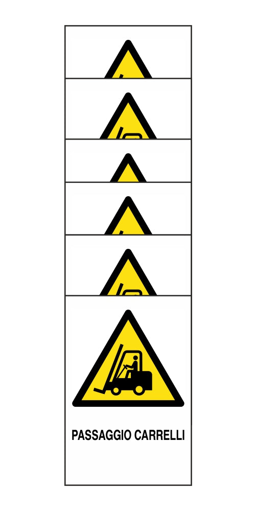 KIT DI 6 ADESIVI RETTANGOLARI - PASSAGGIO CARRELLI - Pittogramma ISO 7010 Con Stampa Diretta U.V. (IDEALE ANCHE PER ESTERNO)