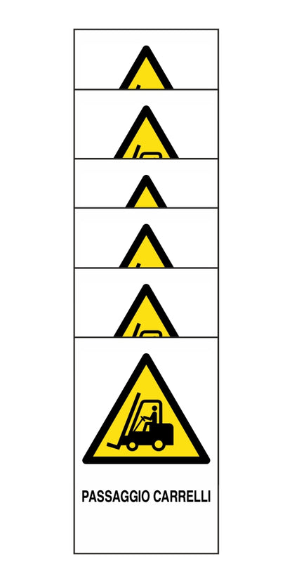 KIT DI 6 ADESIVI RETTANGOLARI - PASSAGGIO CARRELLI - Pittogramma ISO 7010 Con Stampa Diretta U.V. (IDEALE ANCHE PER ESTERNO)