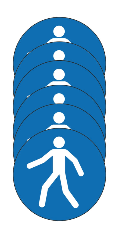 GLOBAL KIT DI 6 ADESIVI ROTONDI - PASSAGGIO OBBLIGATORIO PER I PEDONI - Pittogramma ISO 7010 Con Stampa Diretta U.V. (IDEALE ANCHE PER ESTERNO)