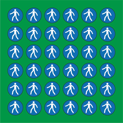 PACCO DA 6 KIT DI 6 ADESIVI ROTONDI - PASSAGGIO OBBLIGATORIO PER I PEDONI - Pittogramma ISO 7010 Con Stampa Diretta U.V.