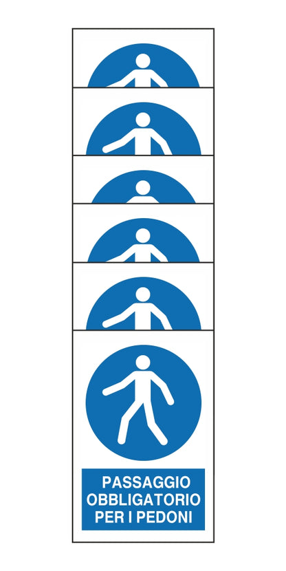 KIT DI 6 ADESIVI RETTANGOLARI - PASSAGGIO OBBLIGATORIO PER I PEDONI - Pittogramma ISO 7010 Con Stampa Diretta U.V. (IDEALE ANCHE PER ESTERNO)