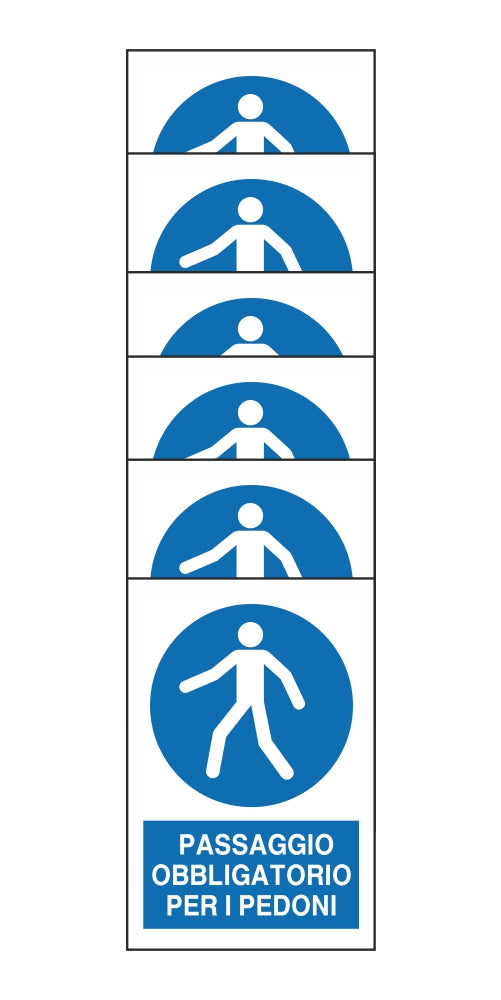 KIT DI 6 ADESIVI RETTANGOLARI - PASSAGGIO OBBLIGATORIO PER I PEDONI - Pittogramma ISO 7010 Con Stampa Diretta U.V. (IDEALE ANCHE PER ESTERNO)