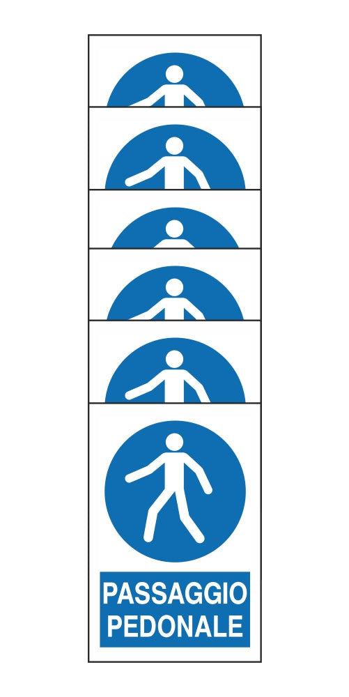 KIT DI 6 ADESIVI RETTANGOLARI - PASSAGGIO PEDONALE - Pittogramma ISO 7010 Con Stampa Diretta U.V. (IDEALE ANCHE PER ESTERNO)