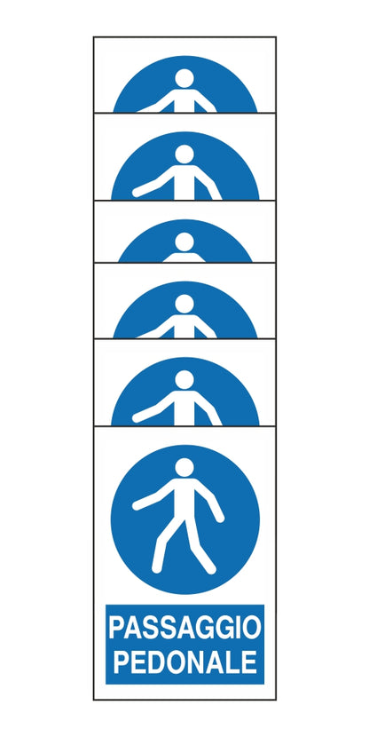 KIT DI 6 ADESIVI RETTANGOLARI - PASSAGGIO PEDONALE - Pittogramma ISO 7010 Con Stampa Diretta U.V. (IDEALE ANCHE PER ESTERNO)