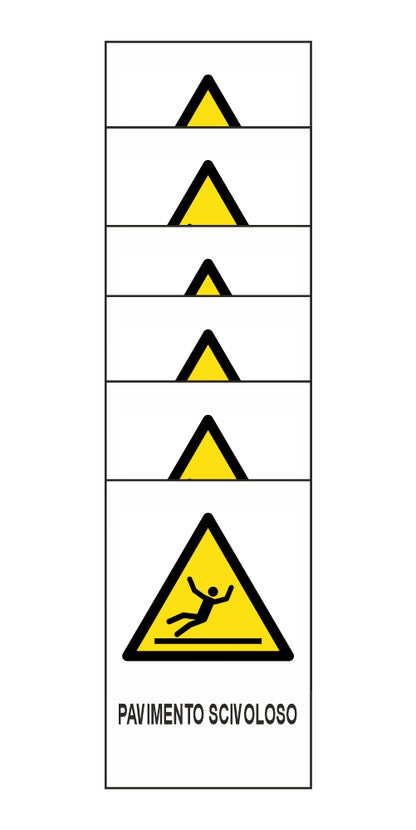 KIT DI 6 ADESIVI RETTANGOLARI - PAVIMENTO SCIVOLOSO - Pittogramma ISO 7010 Con Stampa Diretta U.V. (IDEALE ANCHE PER ESTERNO)