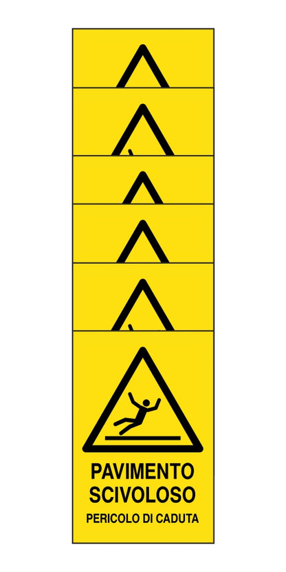 KIT DI 6 ADESIVI RETTANGOLARI - PAVIMENTO SCIVOLOSO PERICOLO DI CADUTA - Pittogramma ISO 7010 Con Stampa Diretta U.V. (IDEALE ANCHE PER ESTERNO)