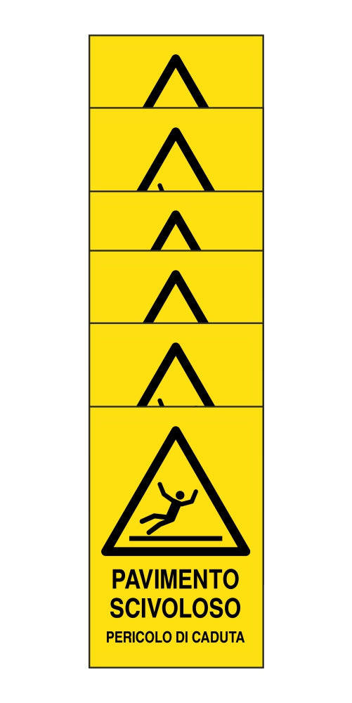 KIT DI 6 ADESIVI RETTANGOLARI - PAVIMENTO SCIVOLOSO PERICOLO DI CADUTA - Pittogramma ISO 7010 Con Stampa Diretta U.V. (IDEALE ANCHE PER ESTERNO)