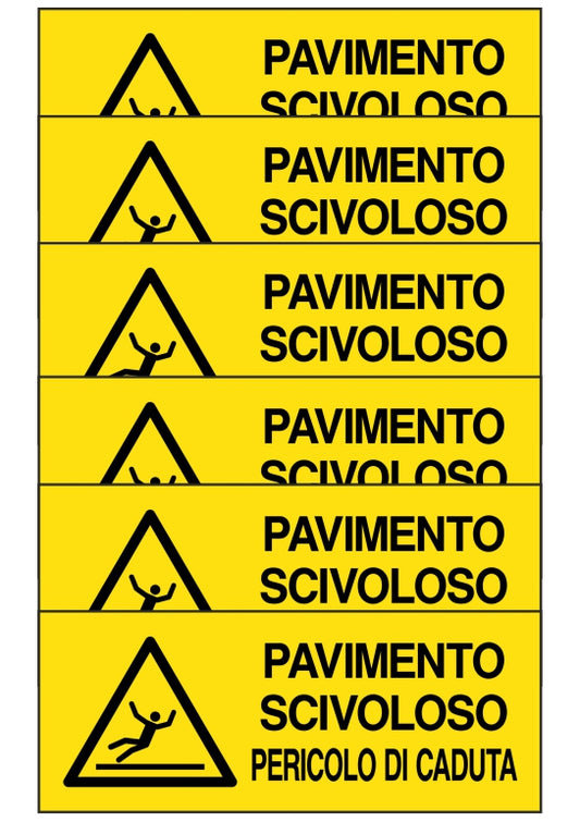 KIT DI 6 ADESIVI UNI - PAVIMENTO SCIVOLOSO PERICOLO DI CADUTA - Pittogramma ISO 7010 Con Stampa Diretta U.V. (IDEALE ANCHE PER ESTERNO)