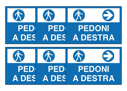 KIT DI 6 ADESIVI RETTANGOLARI - PEDONI A DESTRA - Pittogramma ISO 7010 Con Stampa Diretta U.V. (IDEALE ANCHE PER ESTERNO)