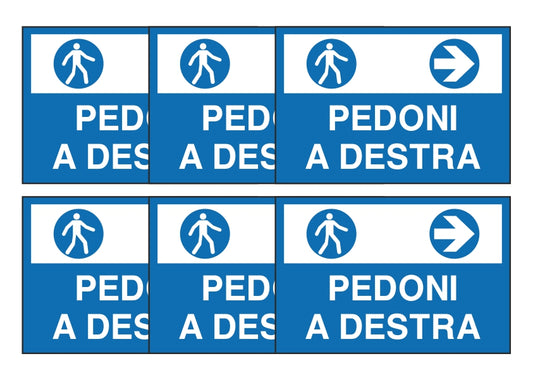 KIT DI 6 ADESIVI RETTANGOLARI - PEDONI A DESTRA - Pittogramma ISO 7010 Con Stampa Diretta U.V. (IDEALE ANCHE PER ESTERNO)