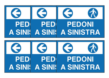 KIT DI 6 ADESIVI RETTANGOLARI - PEDONI A SINISTRA - Pittogramma ISO 7010 Con Stampa Diretta U.V. (IDEALE ANCHE PER ESTERNO)