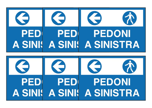 KIT DI 6 ADESIVI RETTANGOLARI - PEDONI A SINISTRA - Pittogramma ISO 7010 Con Stampa Diretta U.V. (IDEALE ANCHE PER ESTERNO)