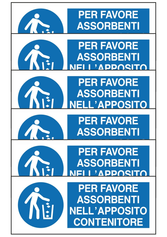 GLOBAL KIT DI 6 ADESIVI UNI - PER FAVORE ASSORBENTI NELL'APPOSITO CONTENITORE - Pittogramma ISO 7010 Con Stampa Diretta U.V. (IDEALE ANCHE PER ESTERNO)