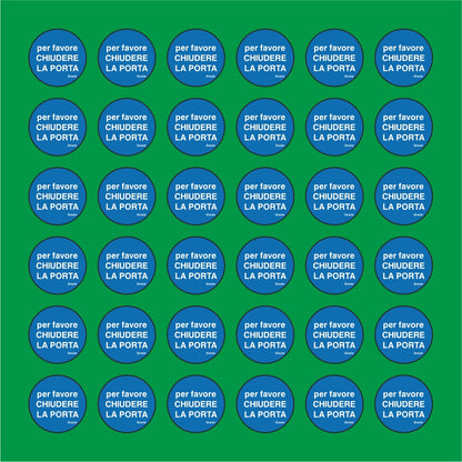 PACCO DA 6 KIT DI 6 ADESIVI ROTONDI - PER FAVORE CHIUDERE LA PORTA - GRAZIE  - Pittogramma ISO 7010 Con Stampa Diretta U.V.