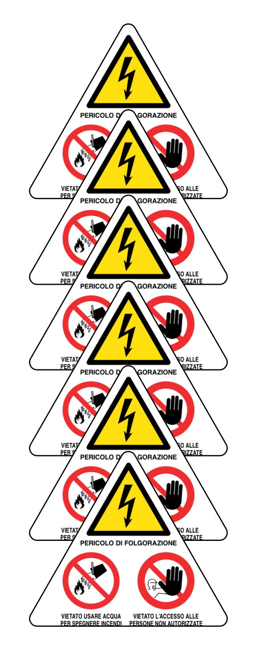 GLOBAL KIT DI 6 ADESIVI TRIANGOLARI - PERICOLI DIVIETI PER CABINE ELETTRICHE - Pittogramma ISO 7010 Con Stampa Diretta U.V. (IDEALE ANCHE PER ESTERNO)