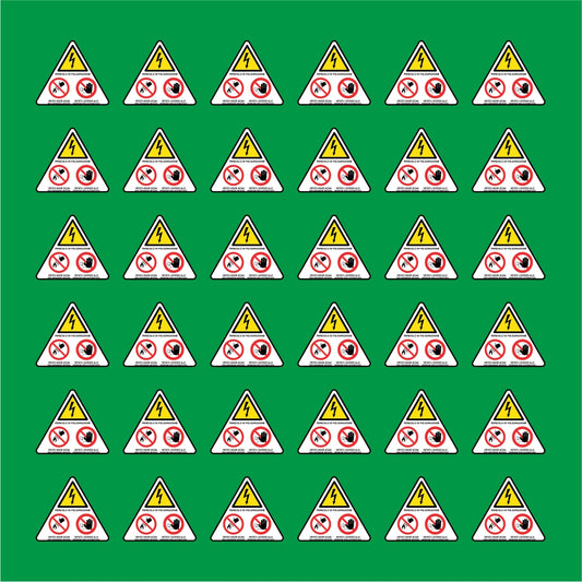 PACCO DA 6 KIT DI 6 ADESIVI TRIANGOLARI - PERICOLI DIVIETI PER CABINE ELETTRICHE - Pittogramma ISO 7010 Con Stampa Diretta U.V.