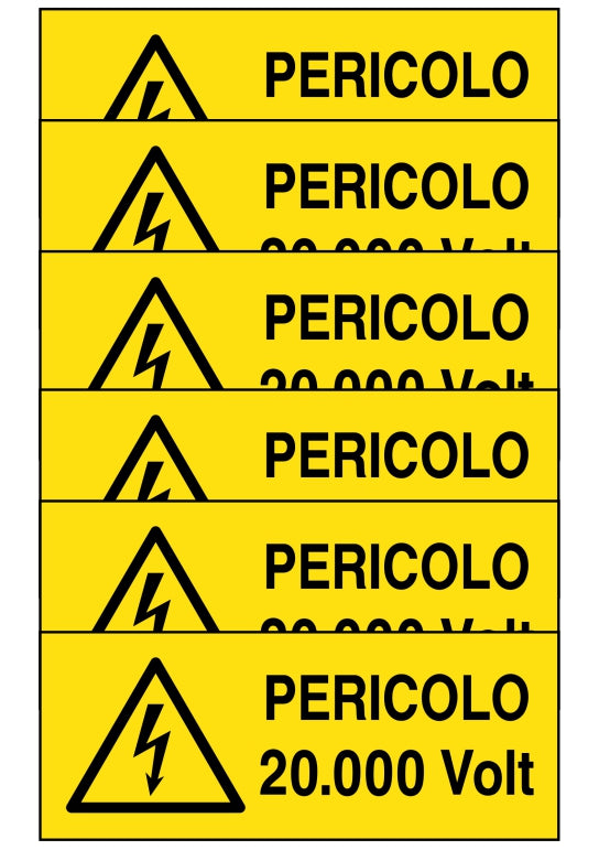 GLOBAL KIT DI 6 ADESIVI UNI - PERICOLO 20000 - Pittogramma ISO 7010 Con Stampa Diretta U.V. (IDEALE ANCHE PER ESTERNO)