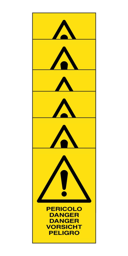 KIT DI 6 ADESIVI RETTANGOLARI - PERICOLO 5 lingue - Pittogramma ISO 7010 Con Stampa Diretta U.V. (IDEALE ANCHE PER ESTERNO)