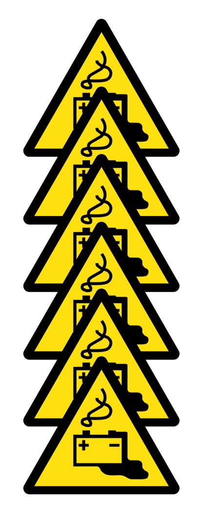 GLOBAL KIT DI 6 ADESIVI TRIANGOLARI - PERICOLO ACCUMULATORI - Pittogramma ISO 7010 Con Stampa Diretta U.V. (IDEALE ANCHE PER ESTERNO)