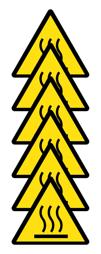 GLOBAL KIT DI 6 ADESIVI TRIANGOLARI - PERICOLO ALTE TEMPERATURE - Pittogramma ISO 7010 Con Stampa Diretta U.V. (IDEALE ANCHE PER ESTERNO)