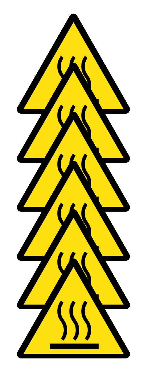GLOBAL KIT DI 6 ADESIVI TRIANGOLARI - PERICOLO ALTE TEMPERATURE - Pittogramma ISO 7010 Con Stampa Diretta U.V. (IDEALE ANCHE PER ESTERNO)