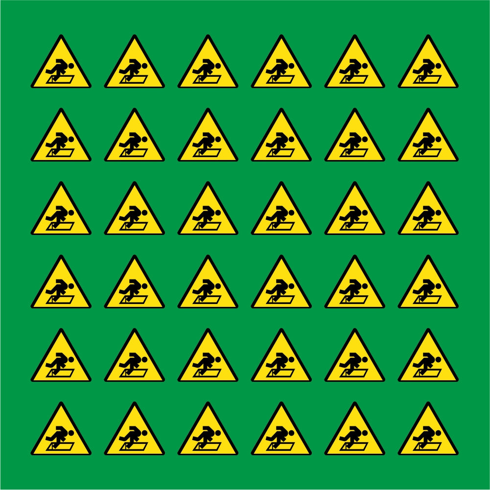 PACCO DA 6 KIT DI 6 ADESIVI TRIANGOLARI - PERICOLO APERTURA NEL SUOLO - Pittogramma ISO 7010 Con Stampa Diretta U.V.