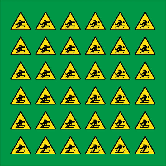 PACCO DA 6 KIT DI 6 ADESIVI TRIANGOLARI - PERICOLO APERTURA NEL SUOLO - Pittogramma ISO 7010 Con Stampa Diretta U.V.