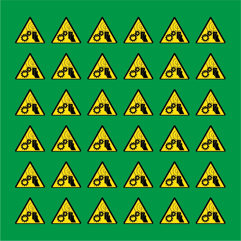 PACCO DA 6 KIT DI 6 ADESIVI TRIANGOLARI - PERICOLO AVVIAMENTO AUTOMATICO CON COMANDO A DISTANZA - Pittogramma ISO 7010 Con Stampa Diretta U.V.