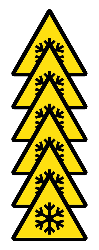 GLOBAL KIT DI 6 ADESIVI TRIANGOLARI - PERICOLO BASSE TEMPERATURE - Pittogramma ISO 7010 Con Stampa Diretta U.V. (IDEALE ANCHE PER ESTERNO)