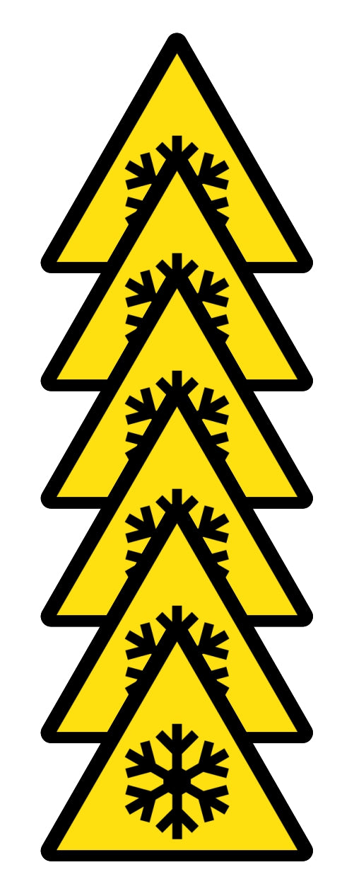 GLOBAL KIT DI 6 ADESIVI TRIANGOLARI - PERICOLO BASSE TEMPERATURE - Pittogramma ISO 7010 Con Stampa Diretta U.V. (IDEALE ANCHE PER ESTERNO)